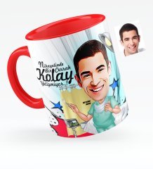 Kişiye Özel Bay Cerrah Karikatürlü Kırmızı Kupa Bardak - 1