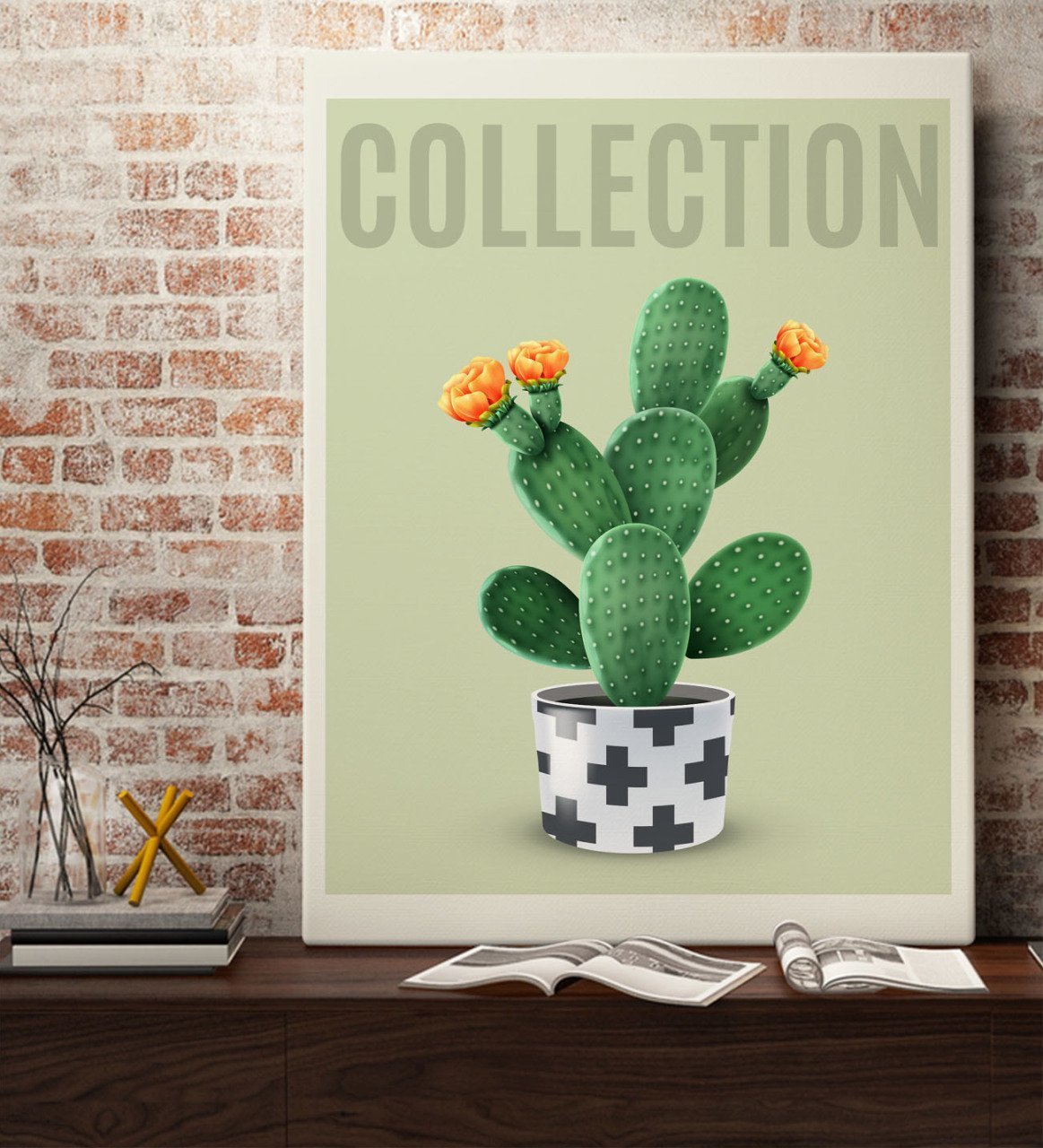 BK Gift Kaktüs Tasarımlı Kanvas Tablo 70x100cm-7