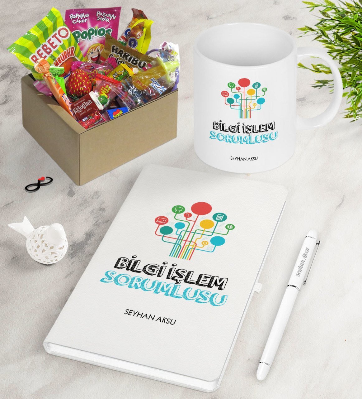 Kişiye Özel Bilgi İşlem Sorumlusu Nostaljik Lezzetler Defter Kalem Kupa Hediye Seti