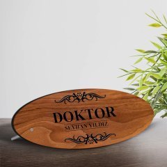 Kişiye Özel Mesleki Doktor Ahşap Oval Masa İsimliği  - 1