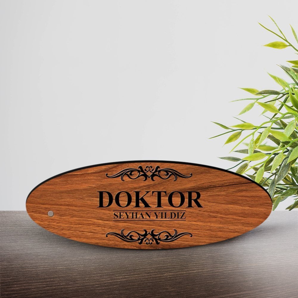 Kişiye Özel Mesleki Doktor Ahşap Oval Masa İsimliği  - 1