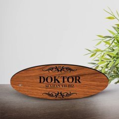 Kişiye Özel Mesleki Doktor Ahşap Oval Masa İsimliği  - 1