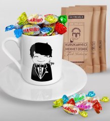 Kişiye Özel Sevgililer Günü Türk Kahvesi Fincanı Mehmet Efendi Kahve ve Haribo Şeker Hediye Seti-96
