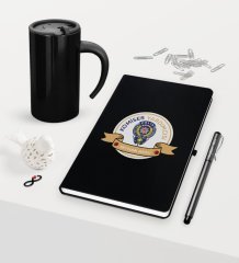 Kişiye Özel Komiser Yardımcısı Temalı Siyah Defter Kalem Termos Mug Seti - 1