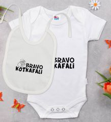 BK Kids Bravo Kotkafali Tasarımlı Beyaz Bebek Body Zıbın ve Mama Önlüğü Hediye Seti-1