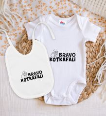 BK Kids Bravo Kotkafali Tasarımlı Beyaz Bebek Body Zıbın ve Mama Önlüğü Hediye Seti-1