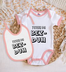 BK Kids Bezdum Tasarımlı Pembe Bebek Body Zıbın ve Mama Önlüğü Hediye Seti-3