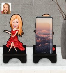 Kişiye Özel Kadın Manken Karikatürlü Ahşap Biblo Telefon Standı-1