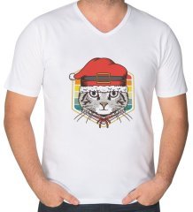 BK Gift Kedi Tasarımlı V Yaka Tişört-1