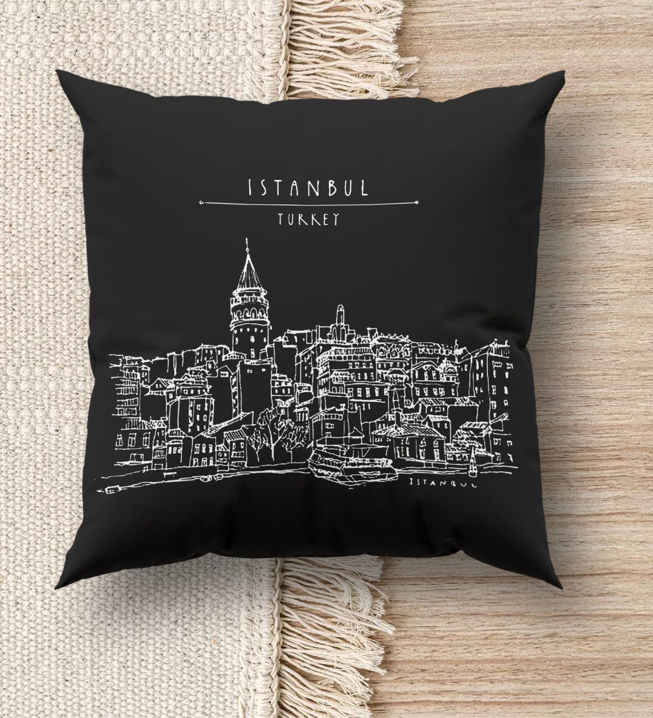 BK Gift İstanbul Tasarımlı Premium Kumaş Siyah Kırlent Yastık, Ev Hediyesi, Ev Dekorasyonu, Dekoratif Hediye-2