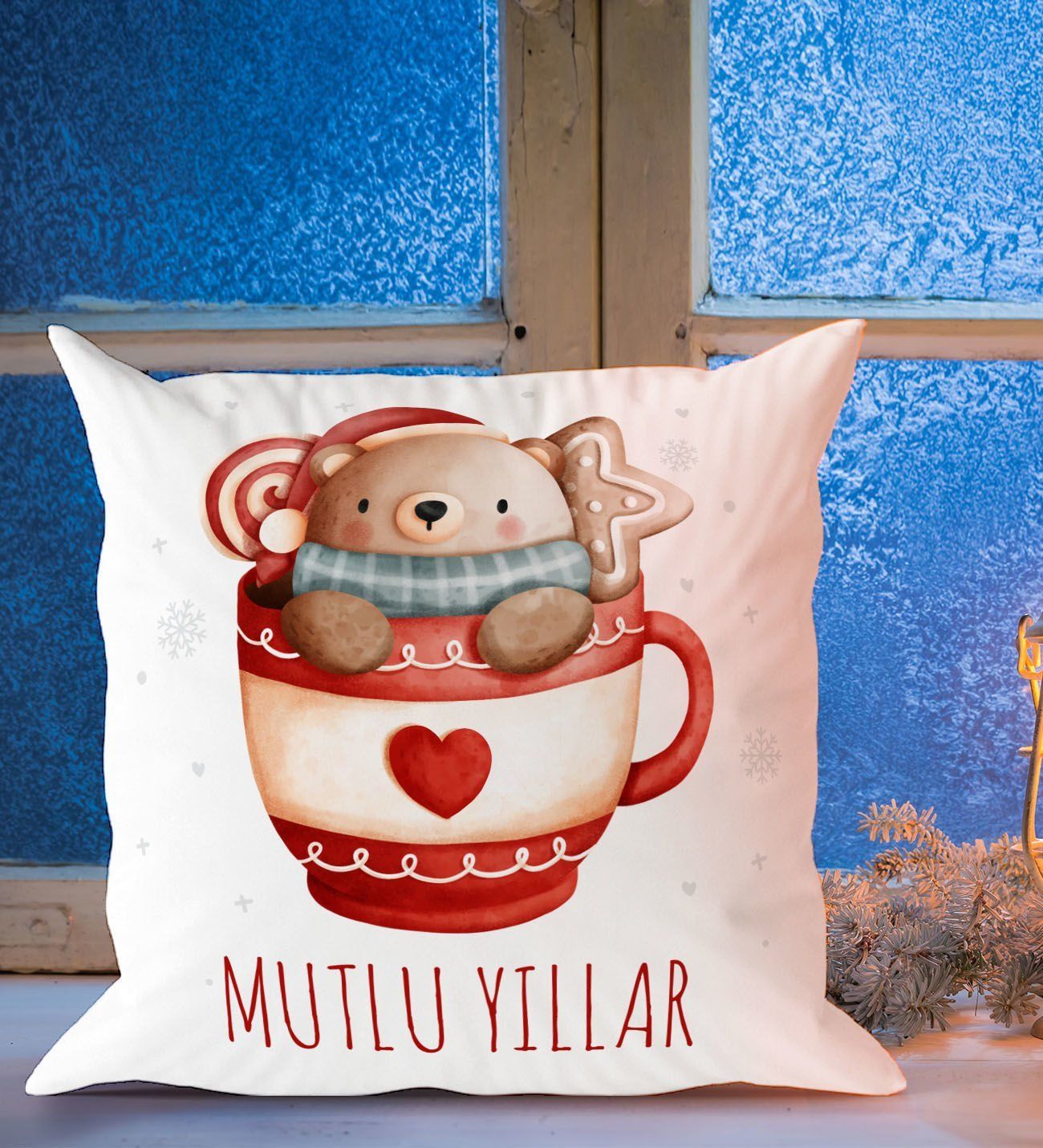 BK Gift Mutlu Yıllar Tasarımlı Beyaz Yastık-3