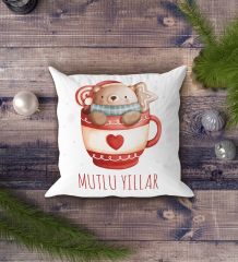 BK Gift Mutlu Yıllar Tasarımlı Beyaz Yastık-3
