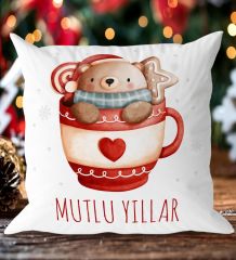 BK Gift Mutlu Yıllar Tasarımlı Beyaz Yastık-3