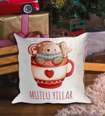 BK Gift Mutlu Yıllar Tasarımlı Beyaz Yastık-3