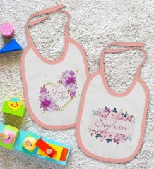 BK Kids Kişiye Özel Çiçek Tasarımlı 2’li Pembe Mama Önlüğü-7