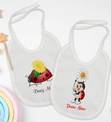 BK Kids Kişiye Özel Uğur Böceği Tasarımlı 2’li Beyaz Mama Önlüğü-2