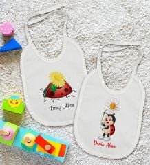 BK Kids Kişiye Özel Uğur Böceği Tasarımlı 2’li Beyaz Mama Önlüğü-2