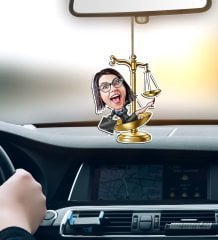 Kişiye Özel Bayan Avukat Karikatürlü Ahşap Araba Dikiz Ayna Süsü-4