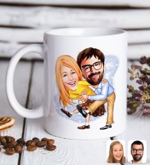 Kişiye Özel Sevgililer Karikatürlü Beyaz Kupa Bardak-102