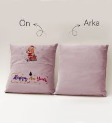 BK Gift Kişiye Özel Yılbaşı Karikatür Tasarımlı Organizer Kumanda ve Atıştırmalık Cepli Pembe Kırlent Yastık- 10, Yılbaşı Hediyesi, Yeni Yıl Hediyeleri