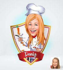 Kişiye Özel İsimli Kadın Chef Tasarımlı Dijital Karikatür-1
