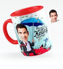 Kişiye Özel Bay Borsacı Karikatürlü Kırmızı Kupa Bardak - 1