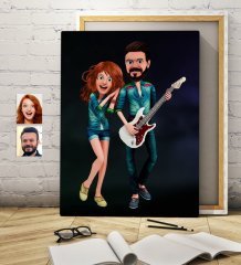 Kişiye Özel Sevgililer Animasyon Karikatürlü Kanvas Tablo 50x70cm -31