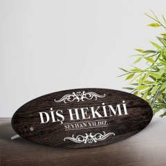 Kişiye Özel Mesleki Diş Hekimi Ahşap Oval Masa İsimliği  - 3