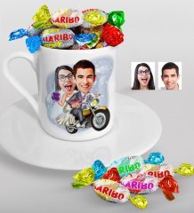 Kişiye Özel Evleniyoruz Karikatürlü Türk Kahvesi Fincanı ve Haribo Şeker Hediye Seti-8