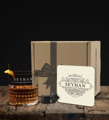 BK Gift Kişiye Özel İsimli Frasera Viski Kadehi Ahşap Bardak Altlığı ve Viski Taşı Hediye Seti-41, Sevgiliye Hediye, Babaya Hediye