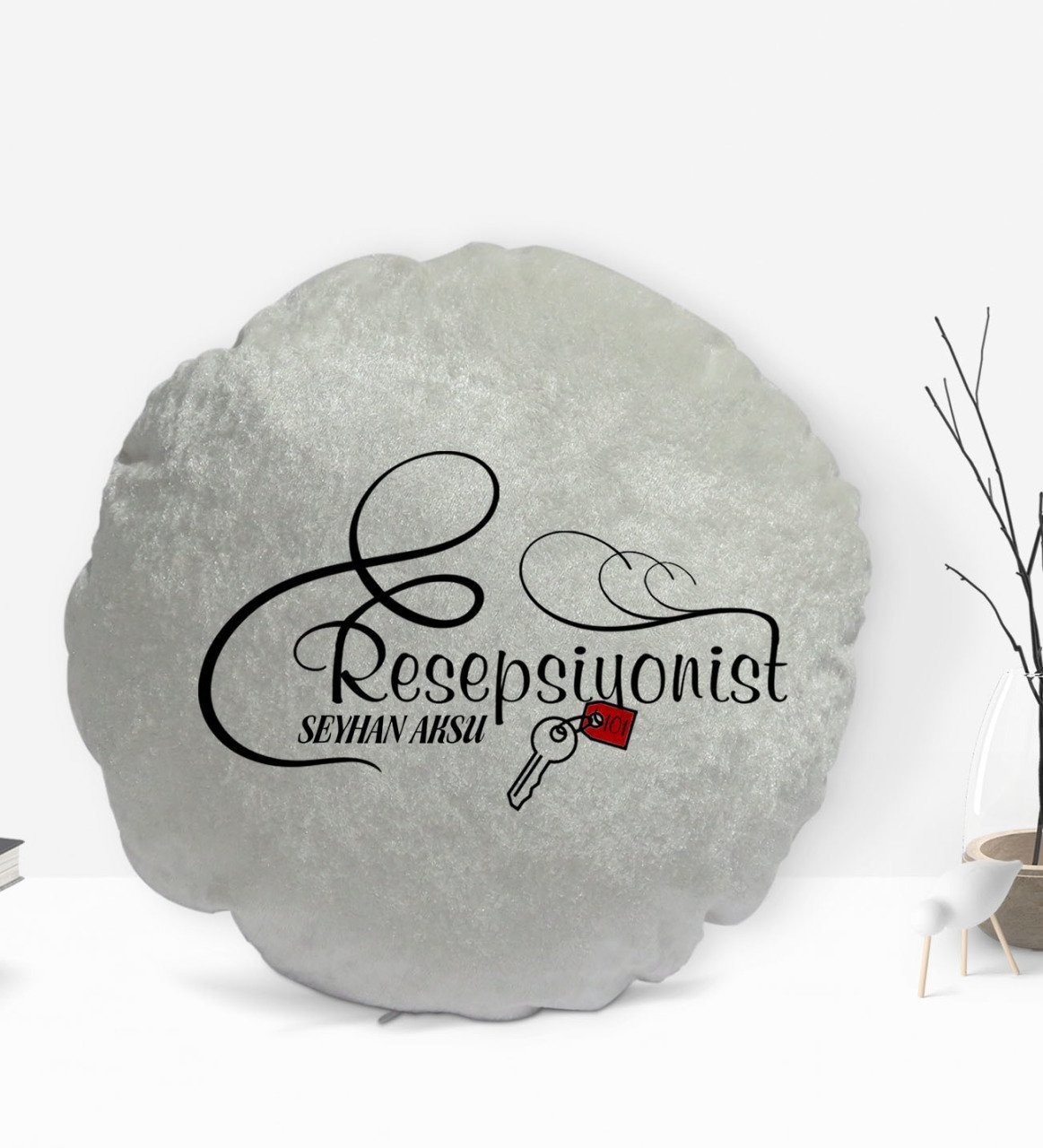 Kişiye Özel İsimli Resepsiyonist Uzmanı Tasarımlı Dekoratif Kırlent Yastık-1