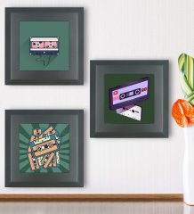 BK Gift Retro Tasarımlı 3’lü Ahşap Çerçeveli Taş Duvar Dekoru-61