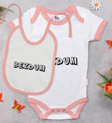 BK Kids Bezdum Tasarımlı Pembe Bebek Body Zıbın ve Mama Önlüğü Hediye Seti-2