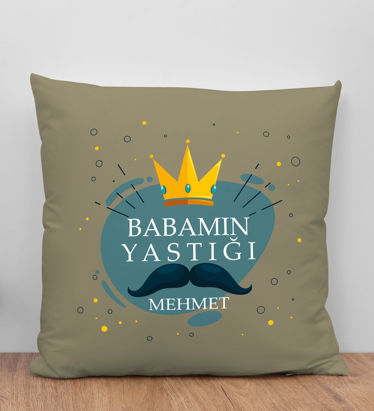 BK Gift Kişiye Özel İsimli Babalar Günü Tasarımlı Haki Kırlent Yastık-2, Babaya Hediye, Ev Dekorasyonu, Babalar Günü Hediyesi