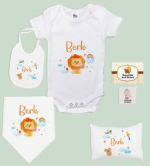 BK Kids Kişiye Özel İsimli 6 Parça Bebek Body Zıbın Battaniye ve Yastık Hediye Seti, Yeni Doğan Bebek Giyim Hediyesi-7