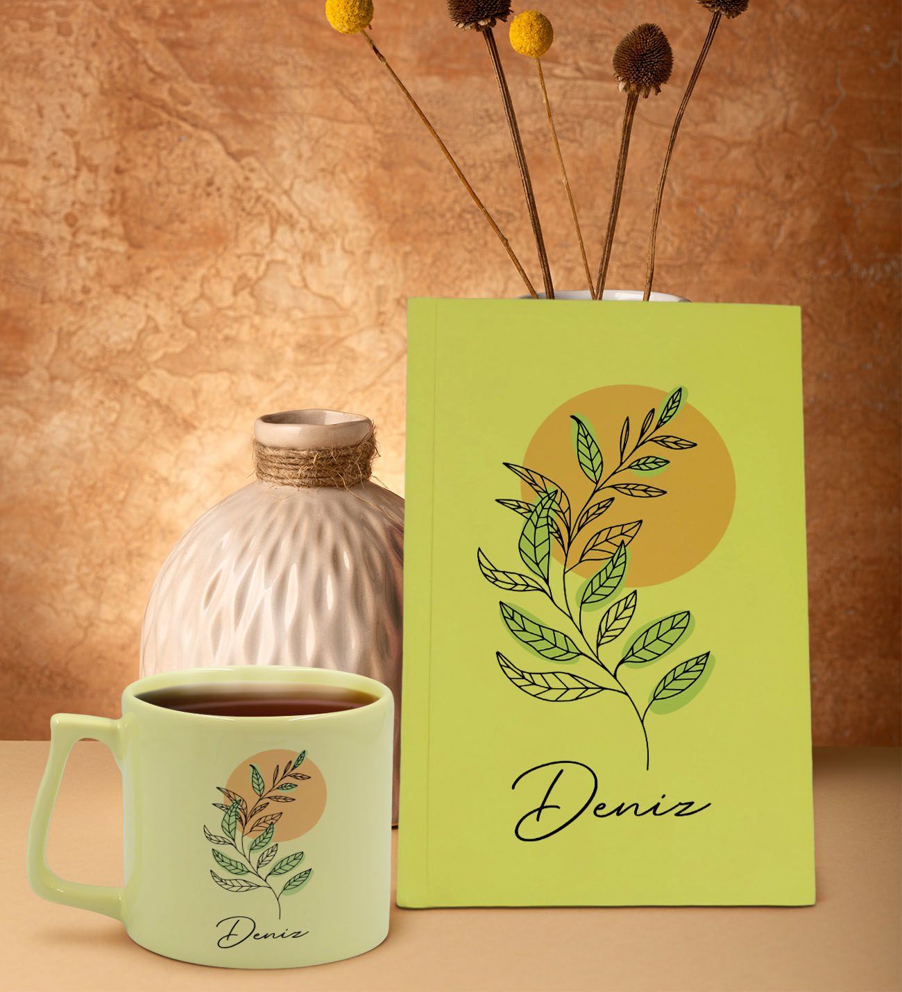 BK Gift Kişiye Özel İsimli Sarı Sert Kapaklı Defter ve Middle Kupa Seti, Arkadaşa Hediye, Yeni İş Hediyesi, Doğum Günü Hediyesi-14