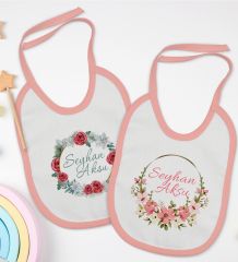 BK Kids Kişiye Özel Çiçek Tasarımlı 2’li Pembe Mama Önlüğü-6