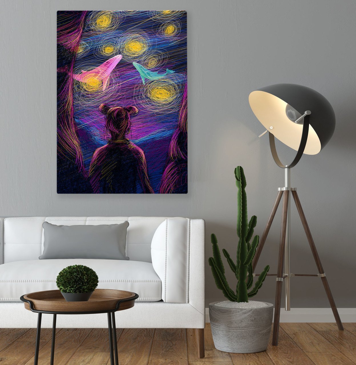 BK Home Kızın Düşündeki Aşk Balıkları Tasarımlı Kanvas Tablo 70x100cm