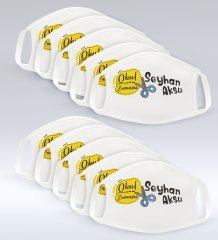 Çocuklara Özel İsimli 10 Adet Yıkanabilir Beyaz Okul Maskesi-11