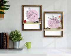 BK Home 2'li Doğal Masif Ahşap Çerçeveli Tablo Duvar Rafı-65
