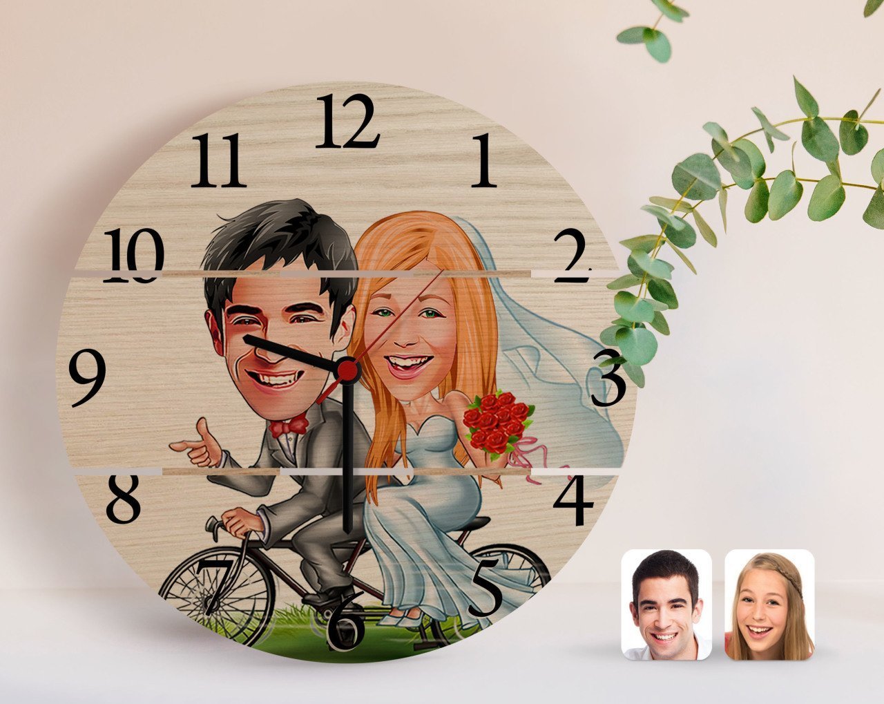 Kişiye Özel Evleniyoruz Karikatürlü Otantik Ahşap Palet Saat-3
