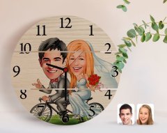 Kişiye Özel Evleniyoruz Karikatürlü Otantik Ahşap Palet Saat-3