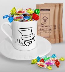 Kişiye Özel Sevgililer Günü Türk Kahvesi Fincanı Mehmet Efendi Kahve ve Haribo Şeker Hediye Seti-94