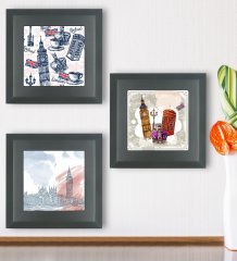 BK Gift İngiltere Tasarımlı 3’lü Ahşap Çerçeveli Taş Duvar Dekoru-60