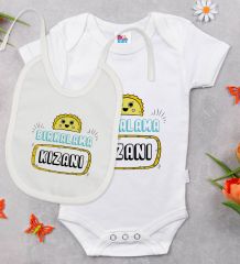 BK Kids Bırkalama Kızanı Tasarımlı Beyaz Bebek Body Zıbın ve Mama Önlüğü Hediye Seti-1