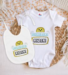 BK Kids Bırkalama Kızanı Tasarımlı Beyaz Bebek Body Zıbın ve Mama Önlüğü Hediye Seti-1