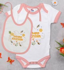 BK Kids Babamın Kızçesiyim Tasarımlı Pembe Bebek Body Zıbın ve Mama Önlüğü Hediye Seti-1