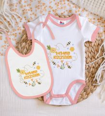 BK Kids Babamın Kızçesiyim Tasarımlı Pembe Bebek Body Zıbın ve Mama Önlüğü Hediye Seti-1