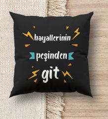 BK Gift Hayat Mottosu Tasarımlı Premium Kumaş Siyah Kırlent Yastık, Ev Hediyesi, Ev Dekorasyonu, Dekoratif Hediye-4
