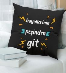 BK Gift Hayat Mottosu Tasarımlı Premium Kumaş Siyah Kırlent Yastık, Ev Hediyesi, Ev Dekorasyonu, Dekoratif Hediye-4